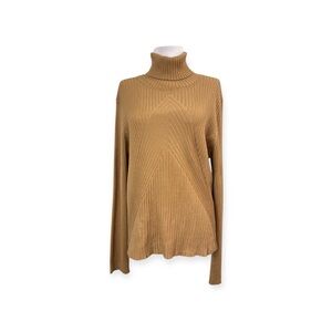 Fiorlini International NEW Women's XL Turtleneck Sweater Blouse Tan Ribbed